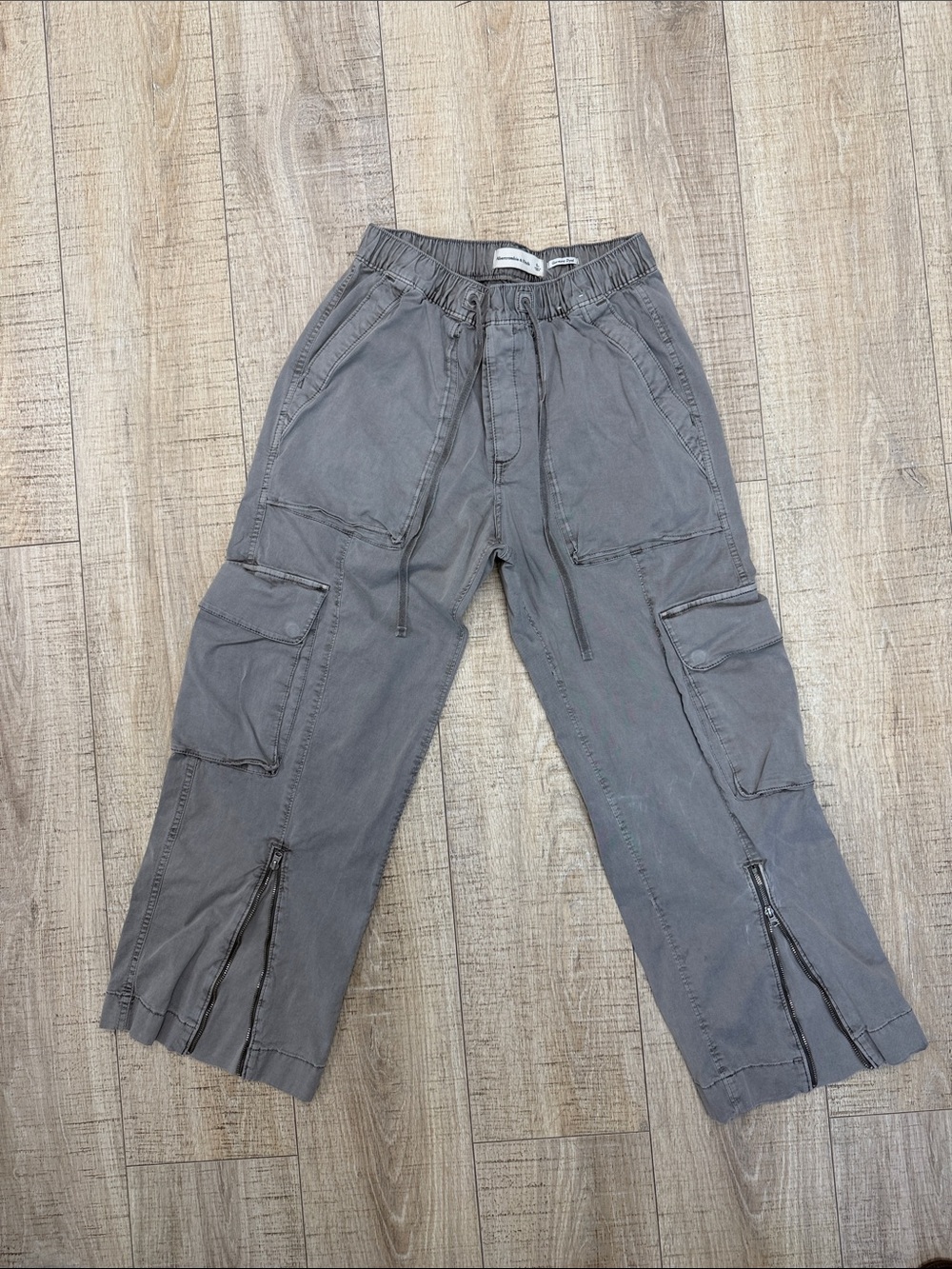 Women’s Gray Cargo Utility Pants - Drawstring Waist